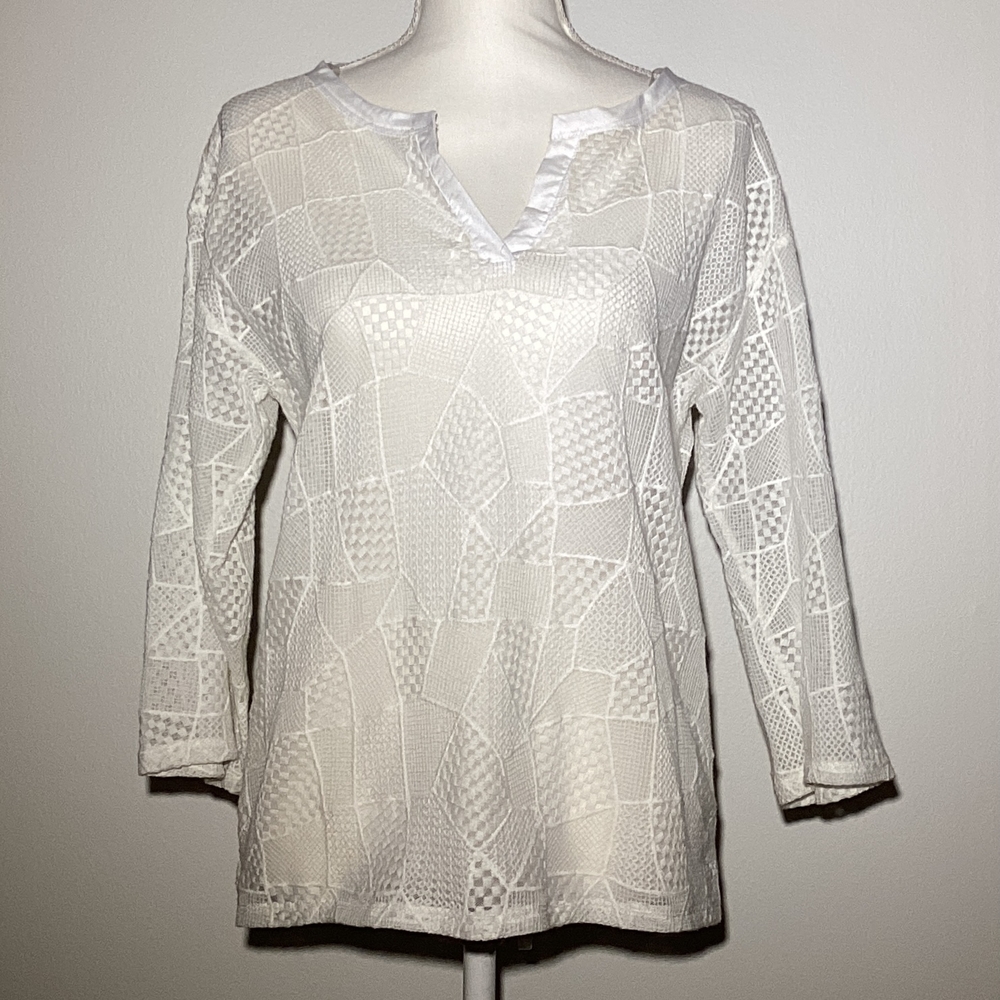 Rafaella Ivory Textured V-Notch Tunic